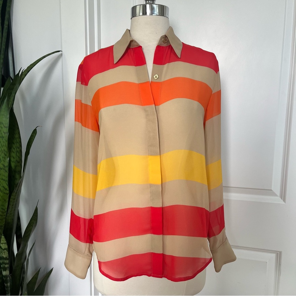 Vince Camuto Striped Collared Blouse